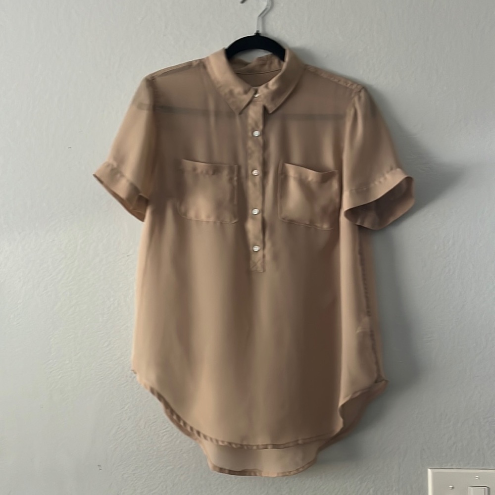 tan mesh collared shirt